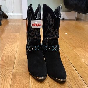 Dingo Black Boots with Turquoise Embellishments
